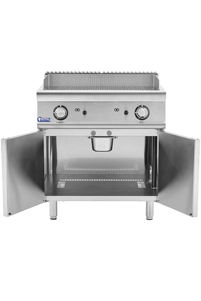 Royal Catering Grill gazowy podwójny ryflowany z szafką na propan / LPG / gaz ziemny 12 kW