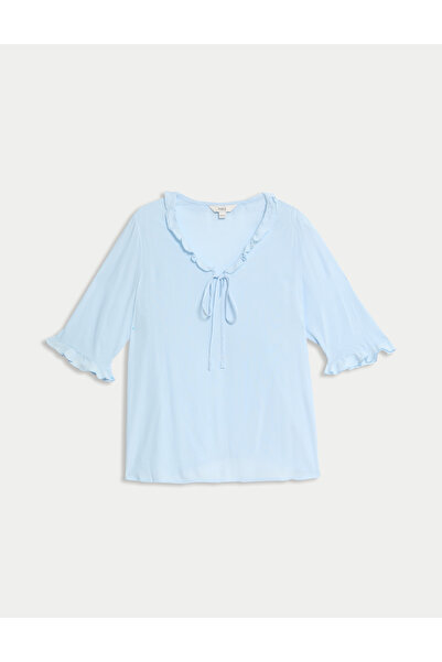 Marks & Spencer V Yaka Fırfır Detaylı Bluz