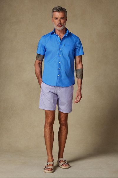 Abbate Sky Poplin Cotton Comfort Fit Purple Men's Striped Shorts