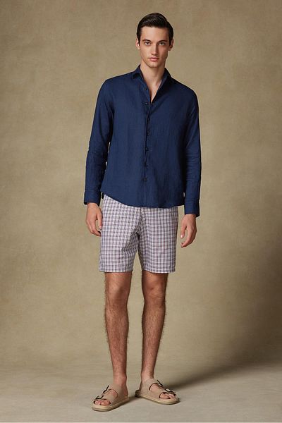Abbate Sky Twill Cotton Comfort Fit Claret Red Men's Checkered Shorts