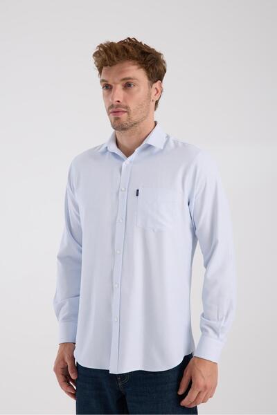 Abbate AClub AClub AC10095 Oxford Pamuk Karışımlı Regular Fit Açık Mavi Klasik Yaka Erkek Desenli Gömlek