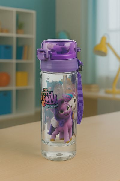 Alper Banyo My Little Pony Patterned Children's Water Bottle with Straw - 500 ml Leakproof Water Bottle with Locking Lid (705-60)