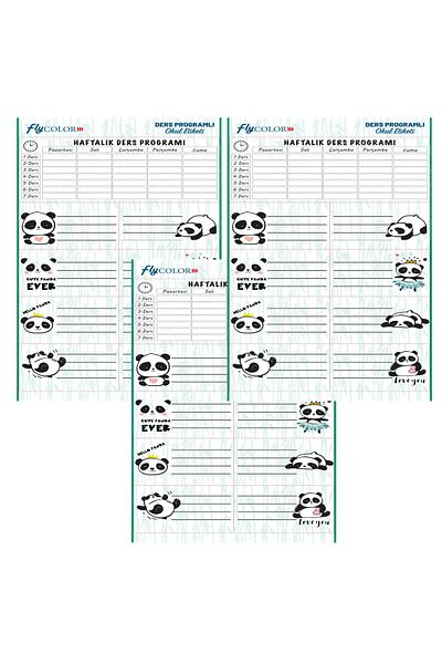 FLY COLOR Panda Lesson Programmed School Label 3 Sheets