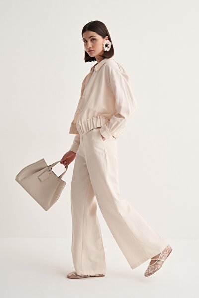 EBU Prive Γυναικείο Cupra Draped Cotton παντελόνι palazzo Bone