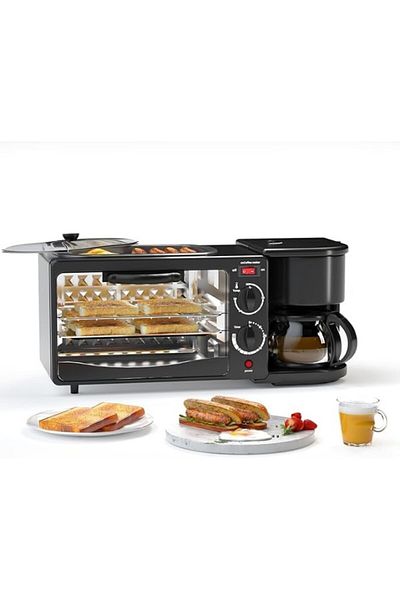 MACON 3in1 Breakfast Maker with Coffee Maker, Oven, Non-Stick Grill Toaster Oven Portable