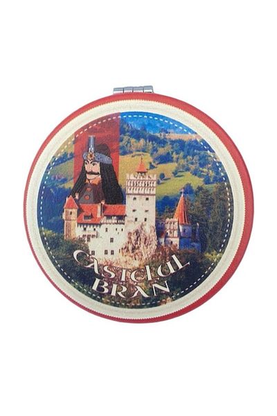 OEM Oglindă de buzunar metalică, Castelul Bran, 7x7 cm, multicoloră, M2