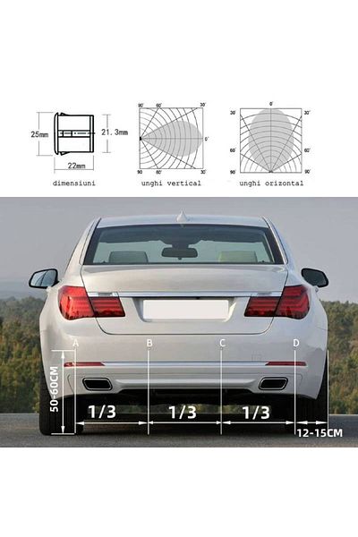 BGRJ Automotive Universal parking sensors with audible warning and display, black
