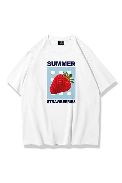 Trendiz Γυναικείο καλοκαιρινό μπλουζάκι Strawberry Λευκό