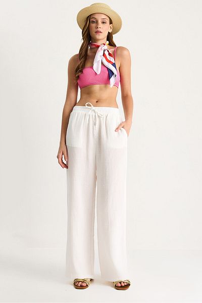 Bianco Lucci Pantaloni Palazzo de damă din muselină 60282020
