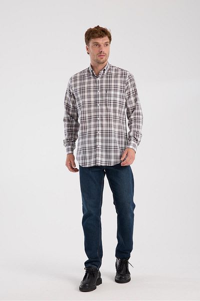 Abbate AClub Aclub Ac10084 Poplin Cotton Regular Fit Gray Button-Down Collar Men's Checkered Shirt