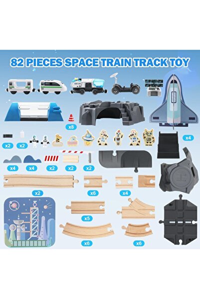 Yelajoy Electric Track Train Set Toys,Space Theme Design,Wooden Track,for 3 years old and above children