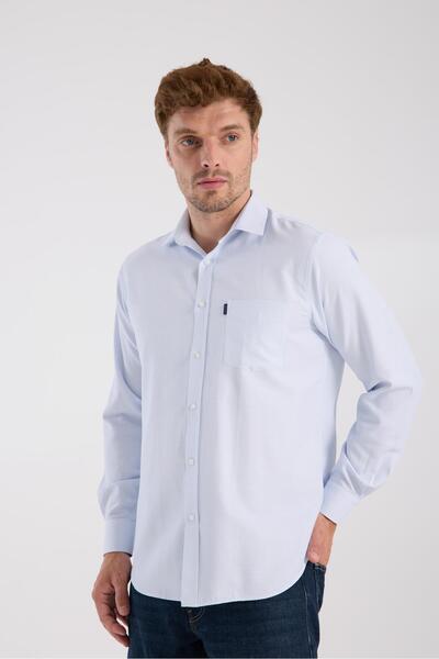 Abbate AClub AClub AC10095 Oxford Pamuk Karışımlı Regular Fit Açık Mavi Klasik Yaka Erkek Desenli Gömlek