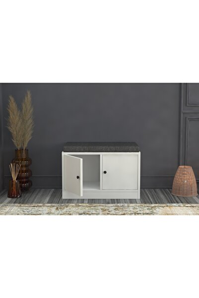 Nettrends Dolapli İki Kapaklı Puflu Ayakkabılık Beyaz 65 Cm Ayk-1002-ç