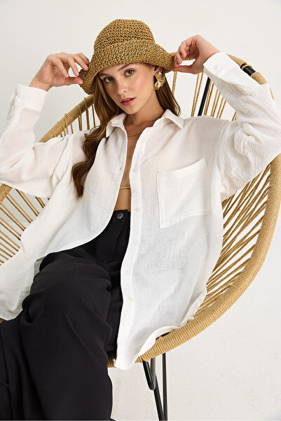 Bianco Lucci Women's Oversize Basic Muslin Shirt 60282021