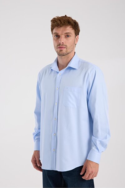Abbate AClub AClub AC10097 Твіл з бавовняною домішкою, прямий крій, світло-синій, класичний комір, чоловіча сорочка