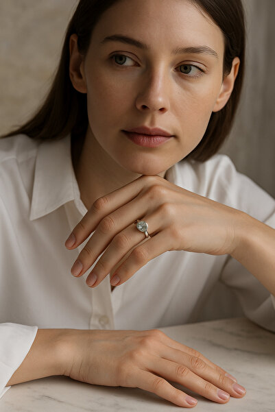 Safnaturel Sertifikalı Akuamarin Doğal Taş 925 Ayar Gümüş Yüzük