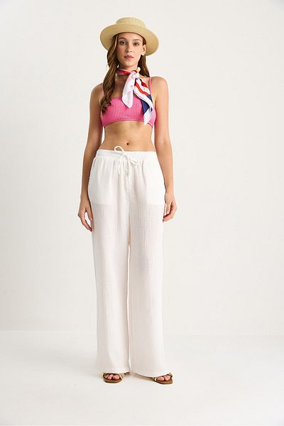 Bianco Lucci Pantaloni Palazzo de damă din muselină 60282020
