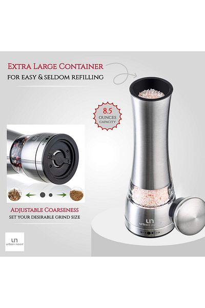 COOYA Salt and Pepper Grinder Set,Stainless Steel Pepper Grinder with Tray and Adjustable Coarseness