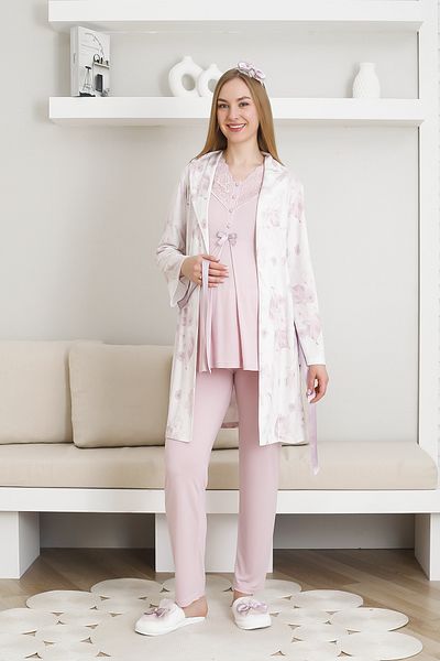 ERDENİZ TEKSTİL Patterned Maternity Pajamas and Dress Set / Cotton-Viscose Fabric / Adjustable Waist