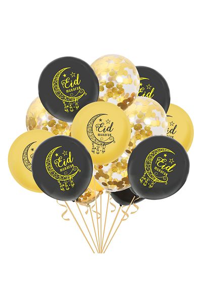 COOYA 12-Piece,Popular Design Eid Mubarak Aluminum Film Sequins Latex Balloon,Star Party Decor,Home Decor