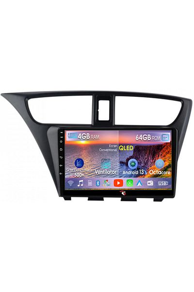 navi-it Navigatie dedicata Honda Civic IX Hatchback 2011-2015, 4GB RAM 64GB ROM, Octacore, Android 14, Displ