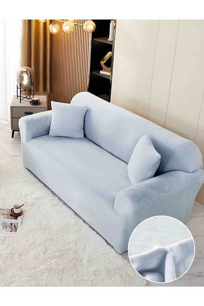 trendyhome Husă elastică din catifea, canapea cu 2 locuri, UNI, albastră, J2440823