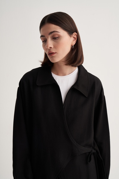 EBU Prive Women's Cupra Draped Cotton Collar Kimono Black