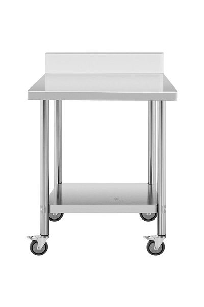 Royal Catering Stół blat roboczy przyścienny z rantem na kółkach 2 poziomy 60 x 80 cm STAL