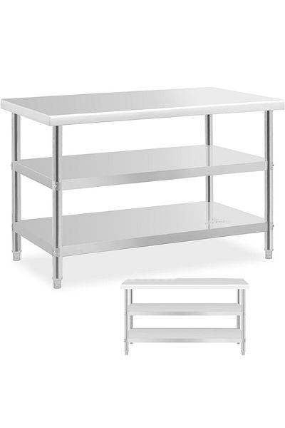 Royal Catering Stół blat roboczy centralny stalowy 2 półki 120 x 70 cm do 200 kg