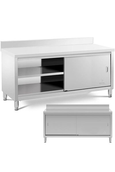 Royal Catering Stół blat roboczy przyścienny z szafką rantem drzwi suwane 180 x 70 x 97 cm