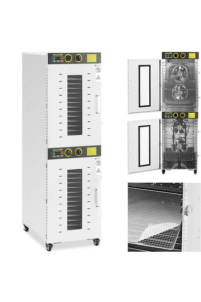 Royal Catering Uscător industrial de alimente pentru ierburi și fructe, 2 camere, 32 de rafturi, 40-90 C, 3150 W