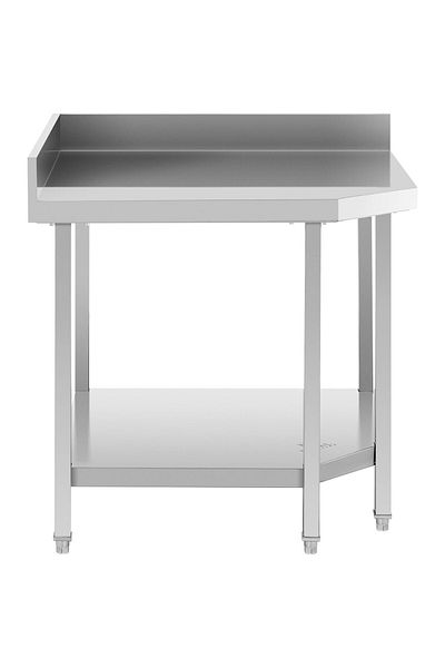 Royal Catering Stół blat roboczy narożny z rantem stalowy nierdzewny z półką 90x90x70cm