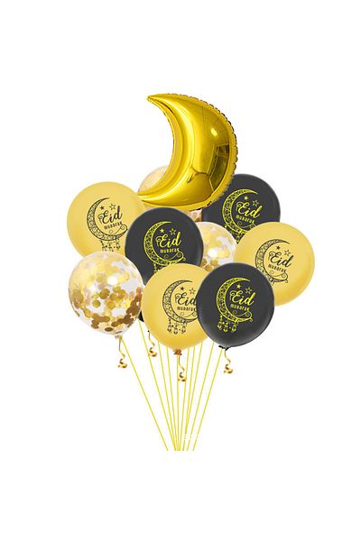 COOYA 12-Piece,Popular Design Eid Mubarak Aluminum Film Sequins Latex Balloon,Star Party Decor,Home Decor