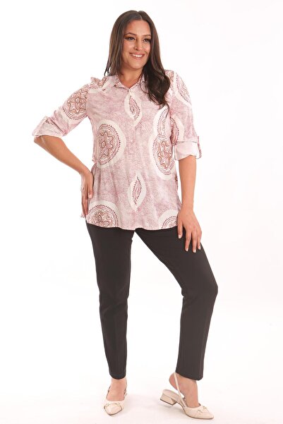 Metpoint Trend42Plus Large Size Ethnic Pattern Burgundy Shirt