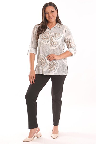Metpoint Trend42Plus Large Size Ethnic Pattern Black Shirt