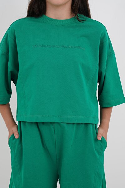 HayKids Girl's Green Two Thread Fabric Crew Neck Shorts Set