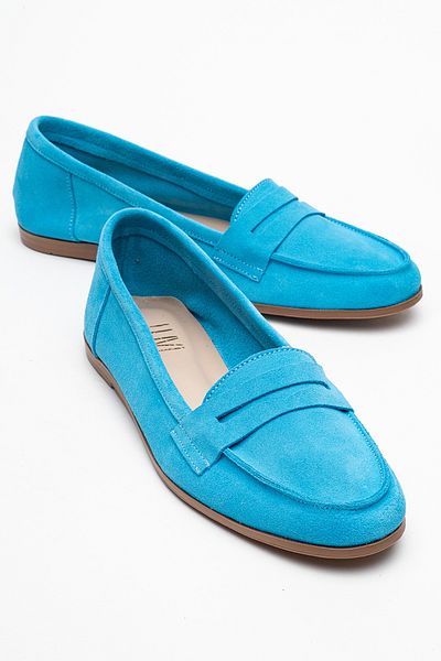LuviShoes F02 Pantofi de damă din piele naturală din piele intoarsa albastru deschis