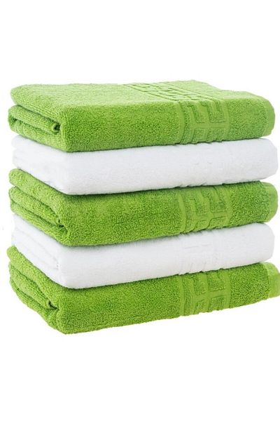 Plush Set 5 Towels White Green 50x90cm 100% Cotton 550gr