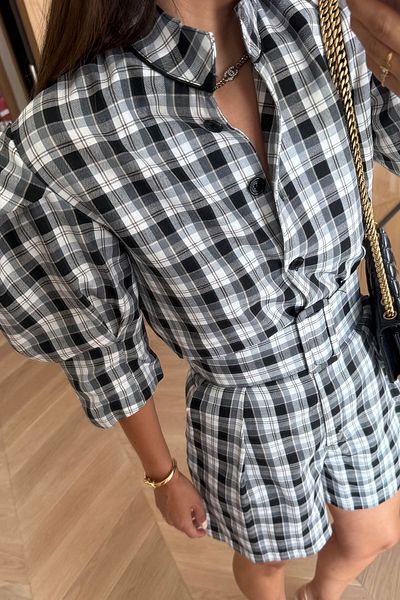 Özge Özgenç Plaid Shirt Shorts Set