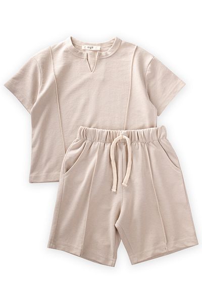 Cigit V-Neck Capri Suit 2-7 Years A.Beige