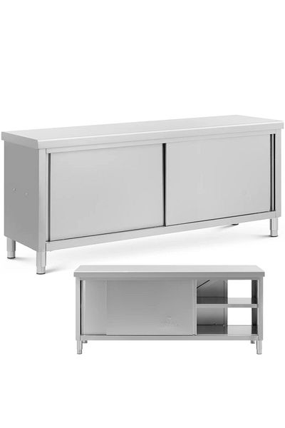 Royal Catering Stół blat roboczy centralny z szafką przelotową STAL 200 x 60 cm