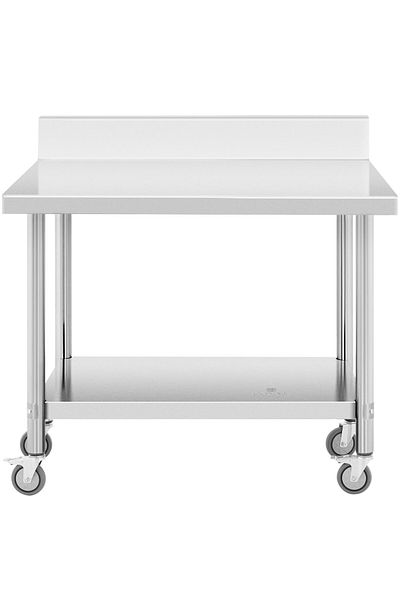 Royal Catering Stół metalowy gastronomiczny na kółkach z półką i rantem STAL 70 x 100 cm