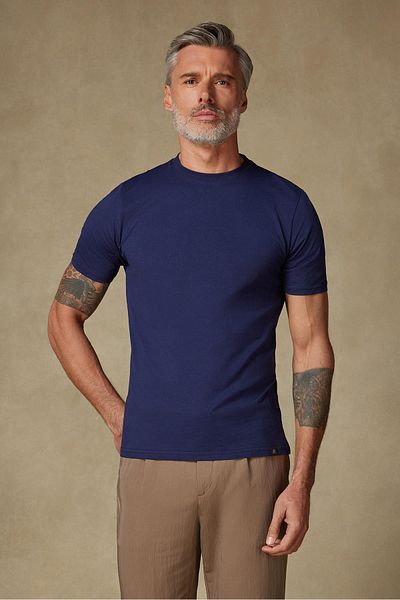 Abbate Easy Combed Cotton Comfort Fit Navy Blue Crew Neck Men's Plain T-Shirt