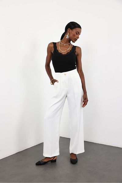 5in1Canpolat White Gold Buttoned Palazzo Trousers 4386