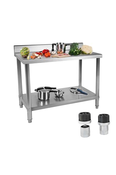 Royal Catering Stół do kuchni blat roboczy ze stali nierdzewnej z rantem i dolną półką 120x60cm