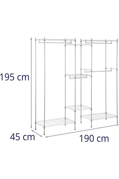 Royal Catering Suport de haine din sârmă pentru dulap, 7 rafturi, 4 tije, 189 x 45 x 196 cm, până la 210 kg