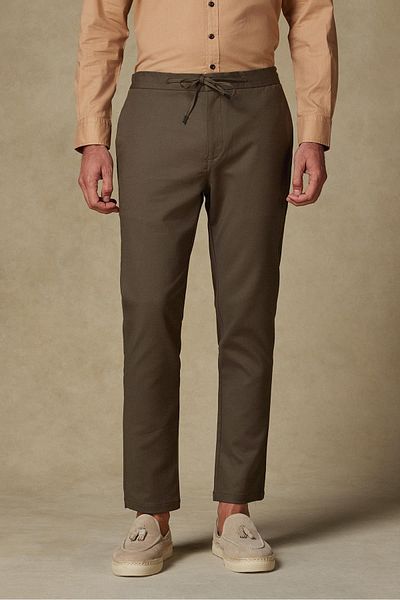 Abbate Soft Woven Cotton Blend Tailored Fit Khaki Men's Straight Trousers