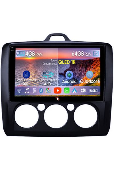 navi-it Dedicated navigation Focus 2004-2011 Manual Climate, Black, 4GB RAM 64GB ROM, Octacore, Android 14, Di