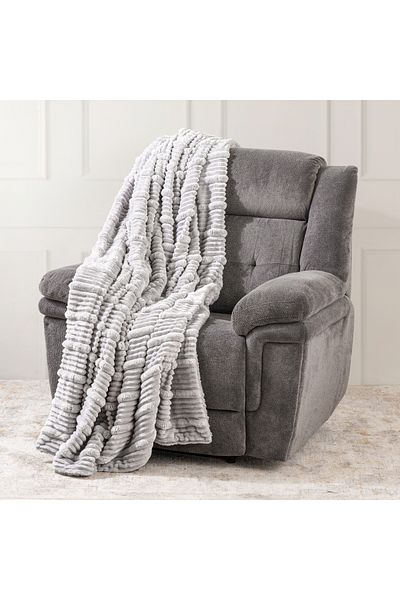 Boutique Blanche Contrast ribs jacquard flannel blanket 150*200cm gray