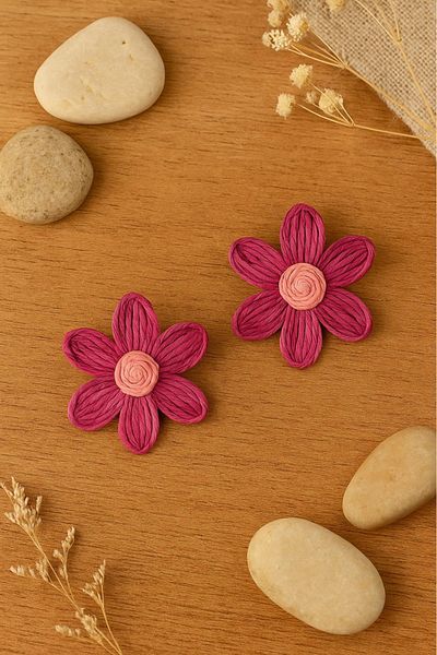 sema aksesuar Flower Model Paper Thread Earrings - Handmade Flower Earrings - Gift